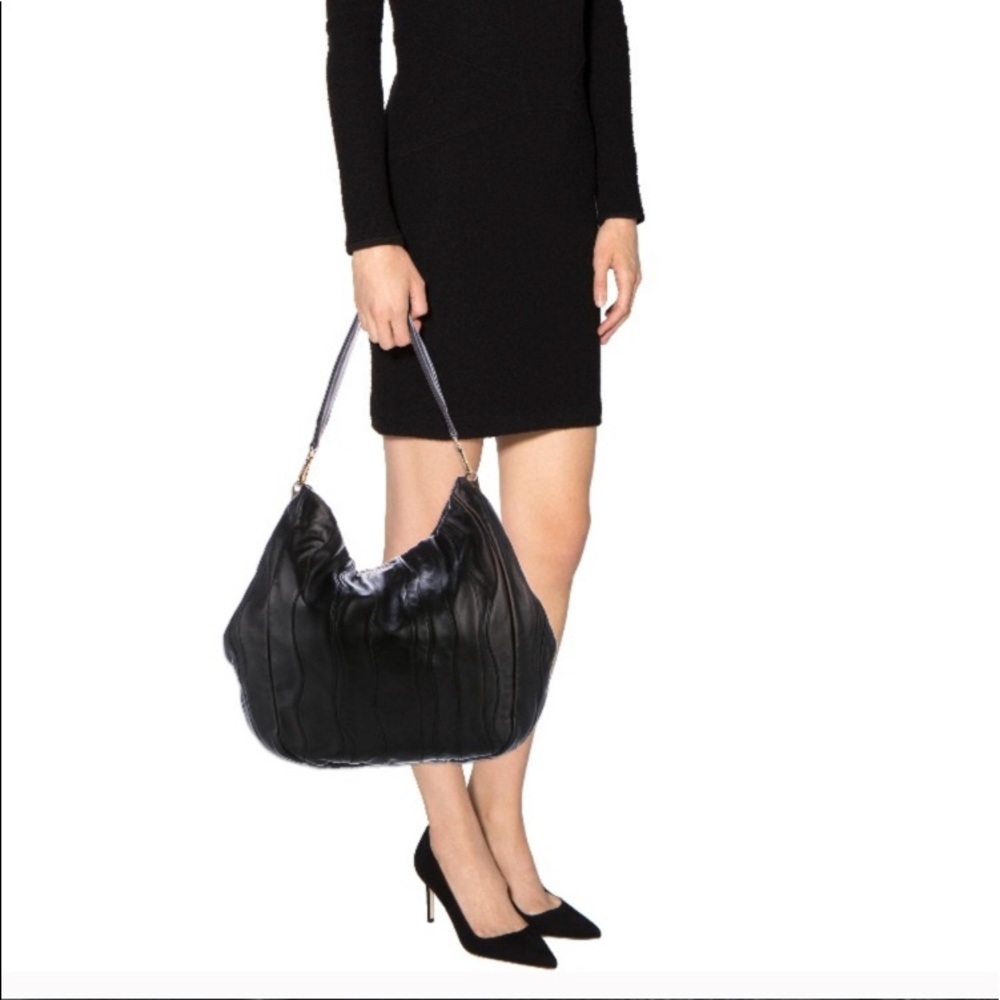 PRADA Black Napa Leather Wave Large Bag